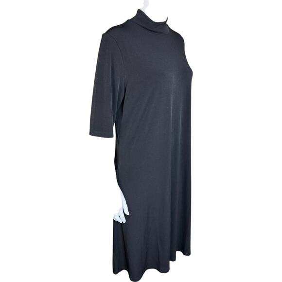 Susan Graver Liquid Knit Mock-Neck Elbow-Sleeve Dress Black Medium NWOT Flowy - Picture 9 of 11